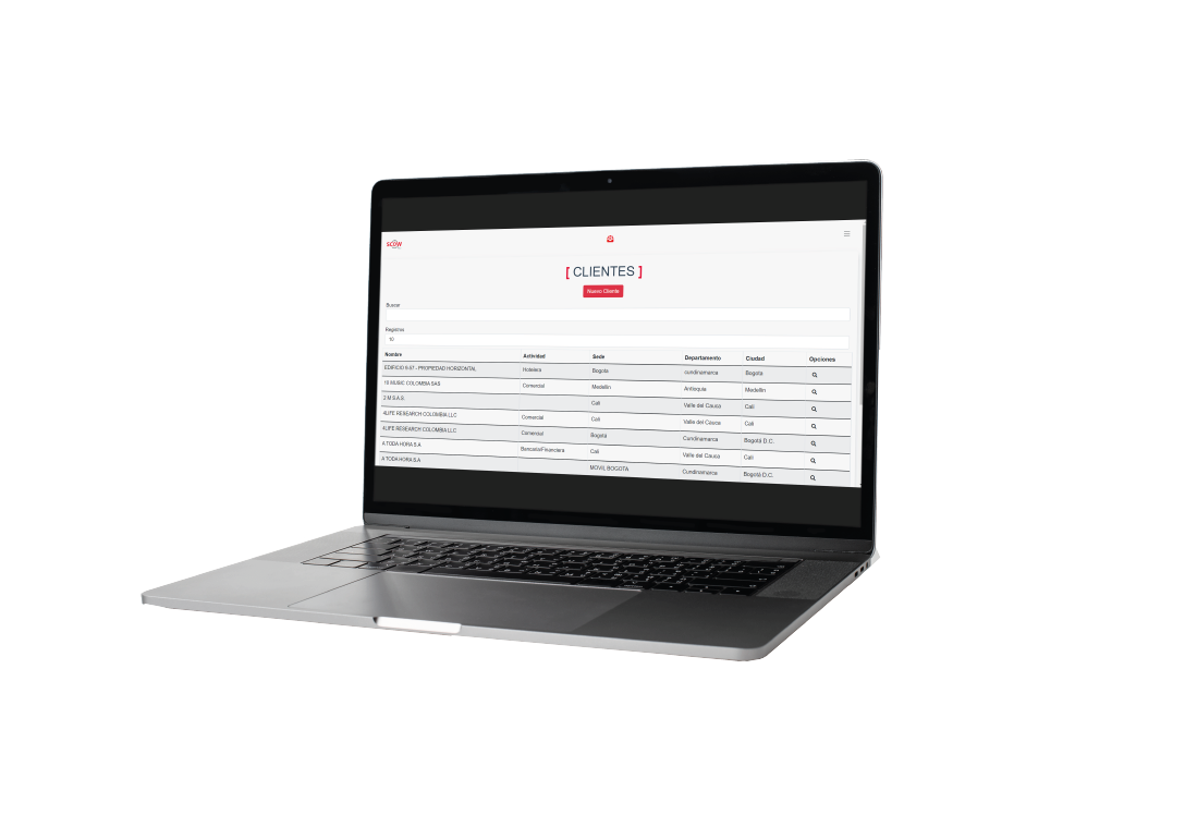 Módulo de clientes en laptop